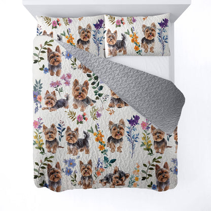 Lorva All Season Quilt 3-Piece Set Charming Floral Yorkie