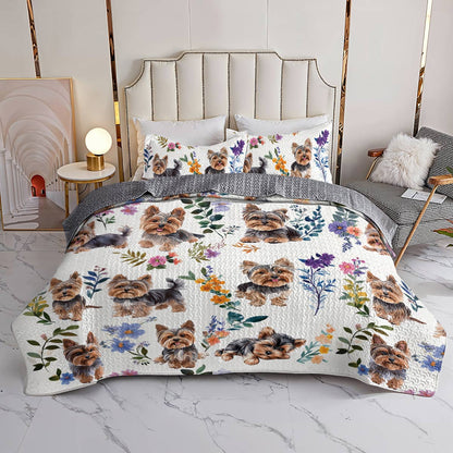 Lorva All Season Quilt 3-Piece Set Charming Floral Yorkie