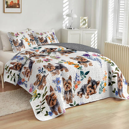 Lorva All Season Quilt 3-Piece Set Charming Floral Yorkie