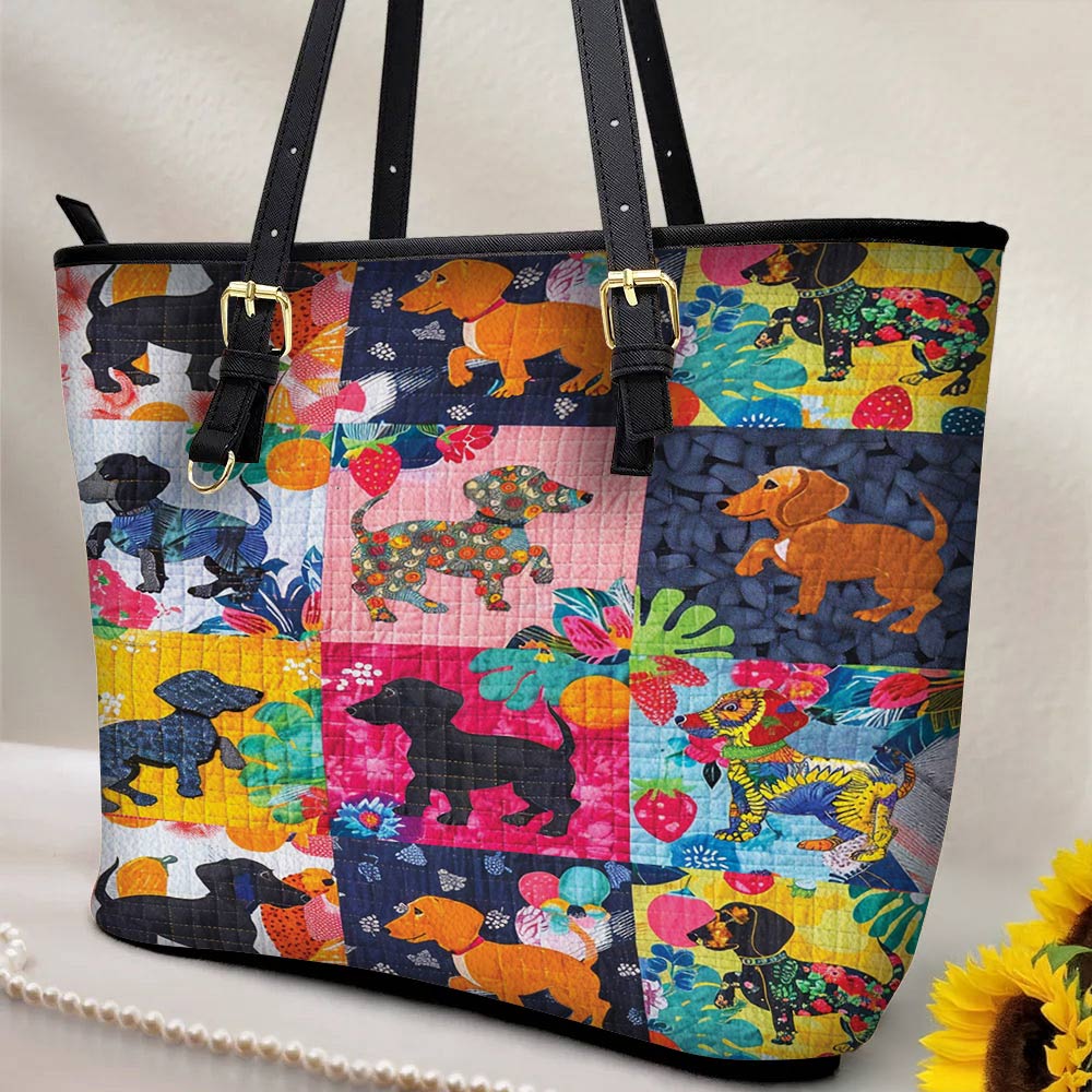Lorva Leather Tote Bag Tropical Dachshund