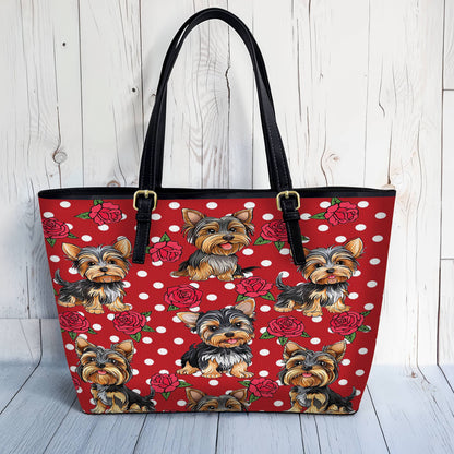Lorva Leather Tote Bag Charming Rose Yorkie