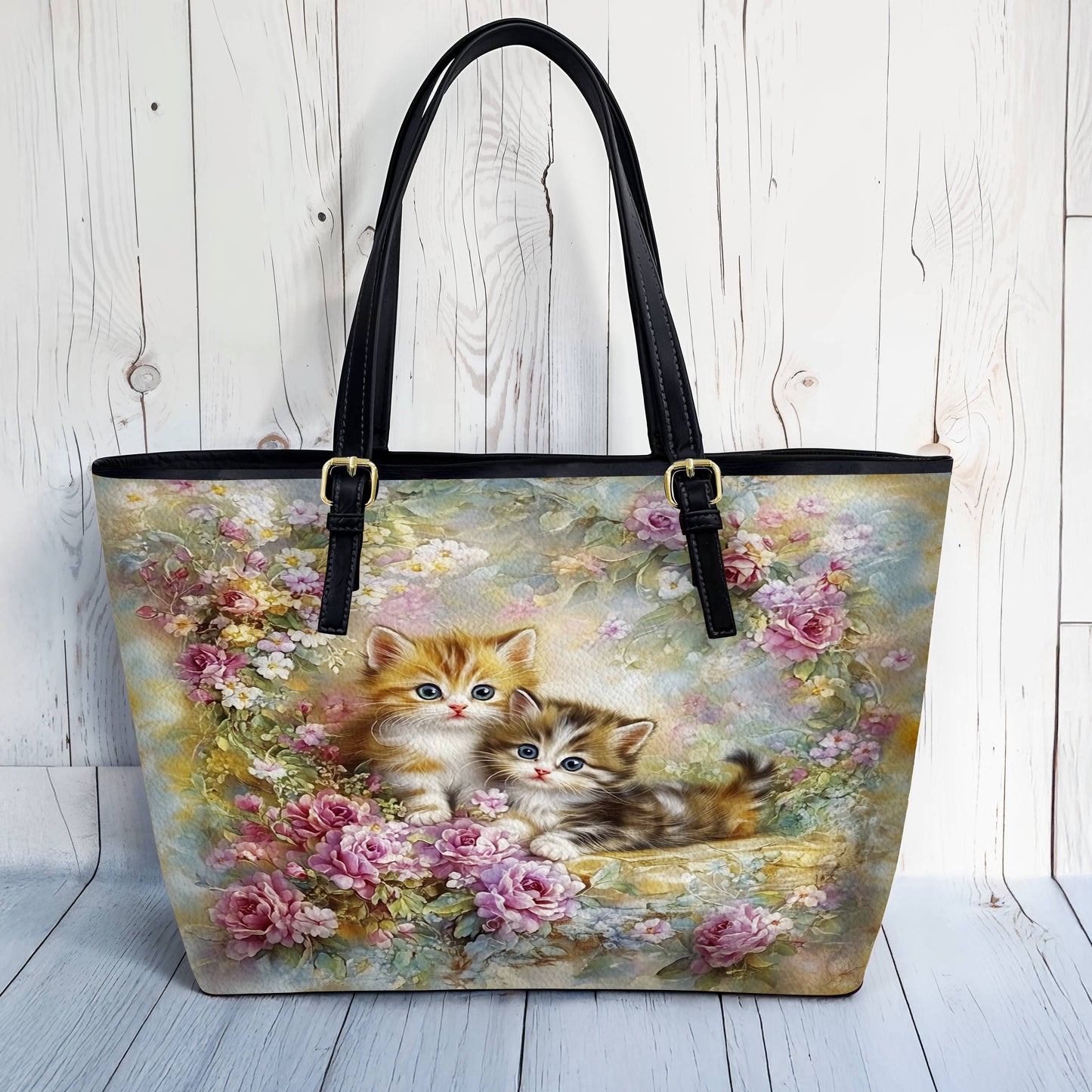 Lorva Leather Tote Bag Cute Kitten Love