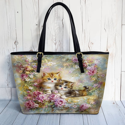Lorva Leather Tote Bag Cute Kitten Love