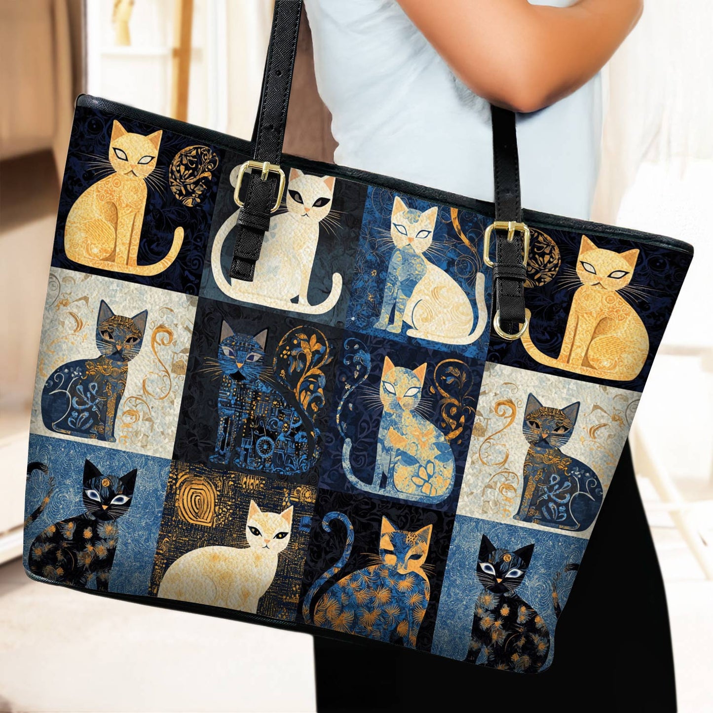 Lorva Leather Tote Bag Moonlight Cats
