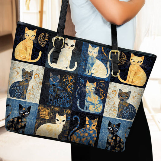 Lorva Leather Tote Bag Moonlight Cats