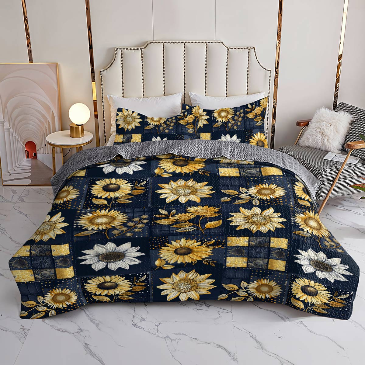 Lorva All Season Quilt 3-Piece Set Classical Sunflowers