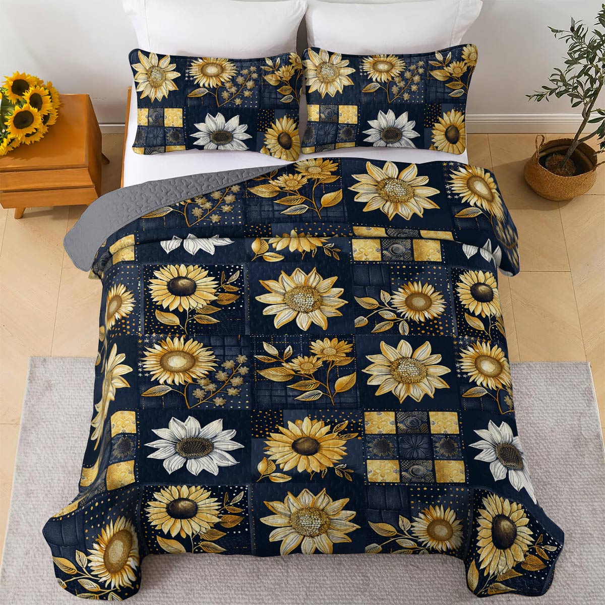 Lorva All Season Quilt 3-Piece Set Classical Sunflowers