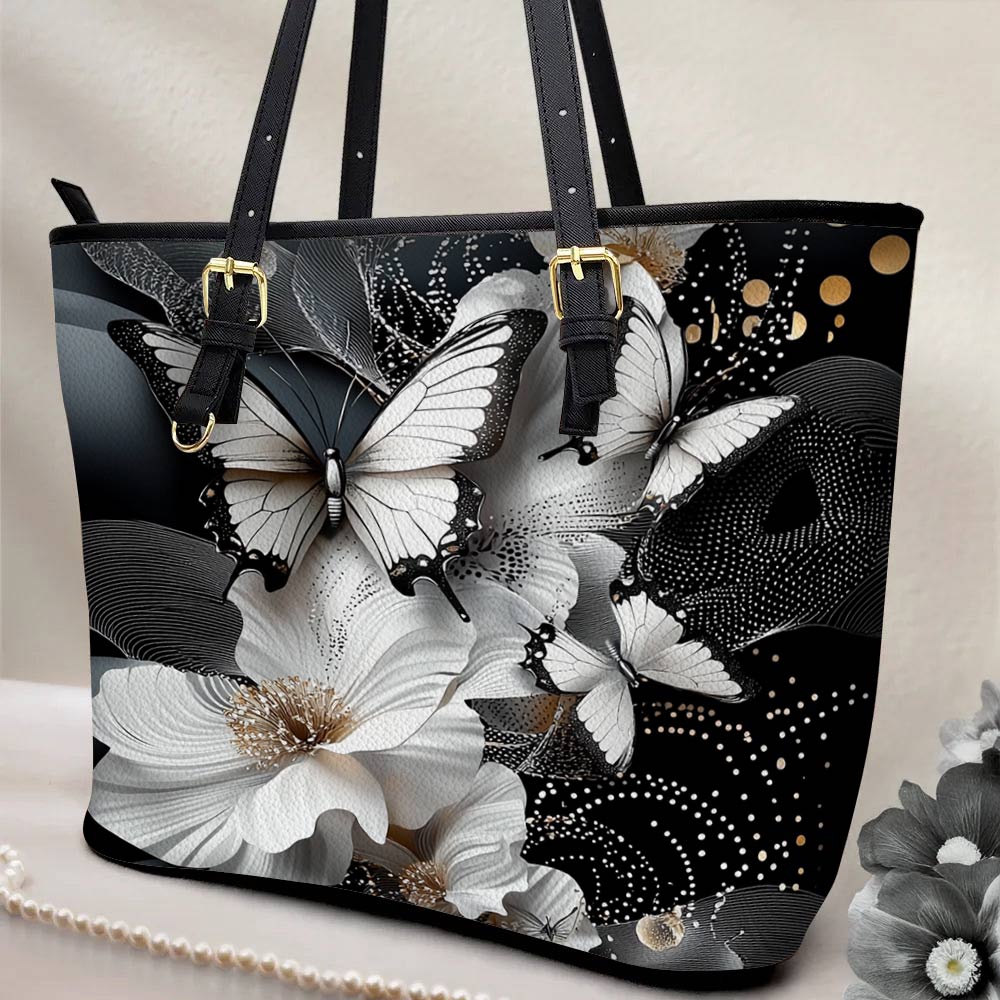 Lorva Butterfly Leather Tote Bag Midnight Flutter