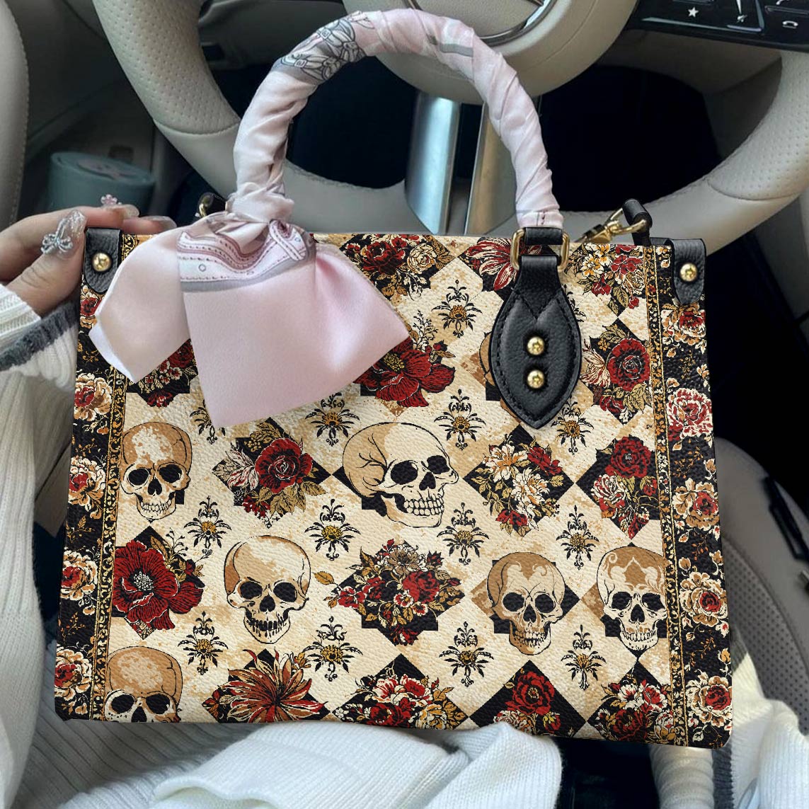 Lorva Skull Leather Bag Gothic Rose