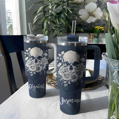 Lorva Personalized Skull Tumbler Classical Floral Skull