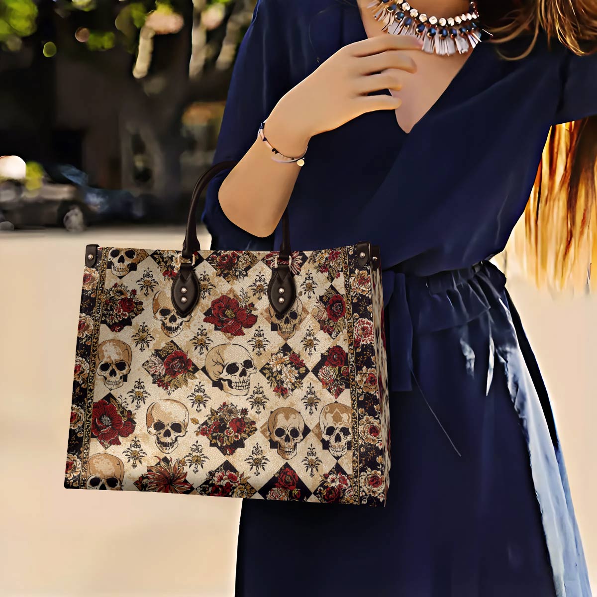 Lorva Skull Leather Bag Gothic Rose