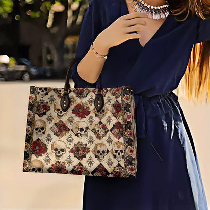 Lorva Skull Leather Bag Gothic Rose