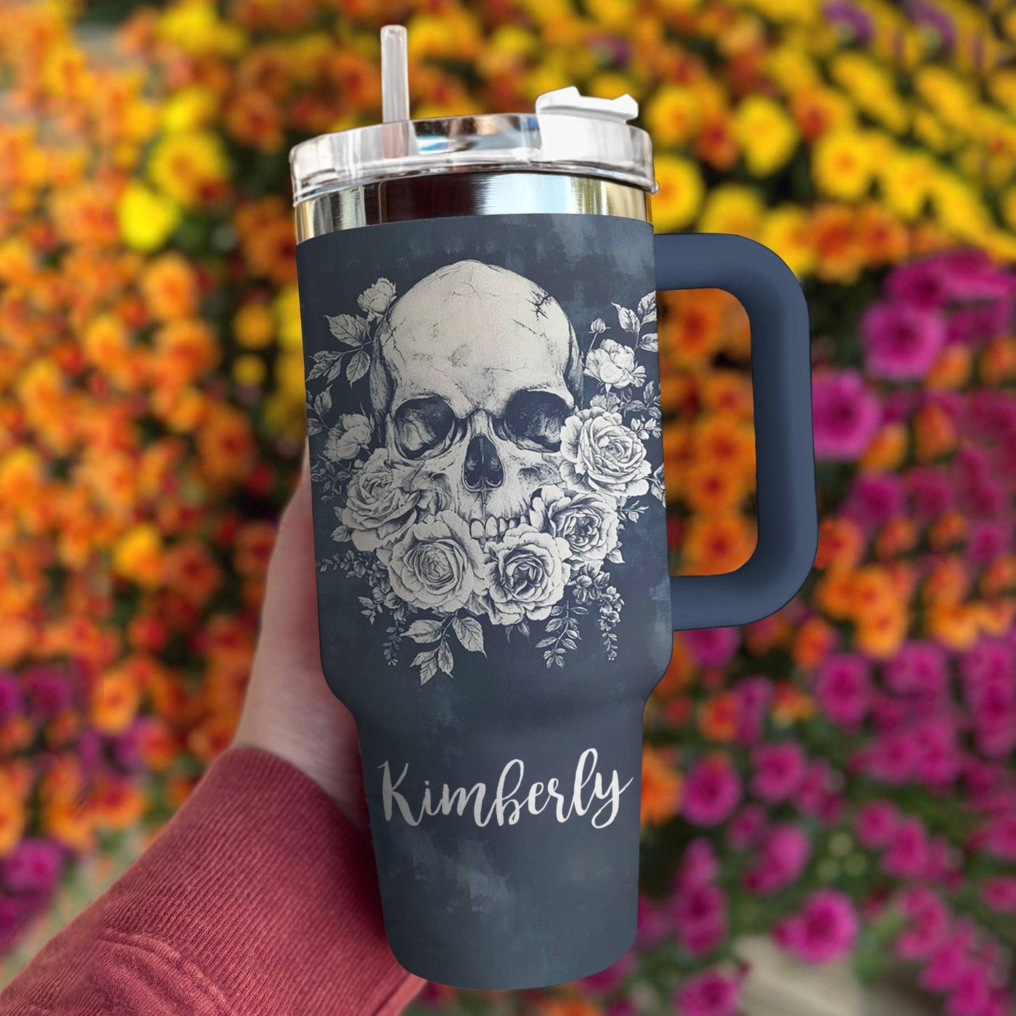 Lorva Personalized Skull Tumbler Classical Floral Skull