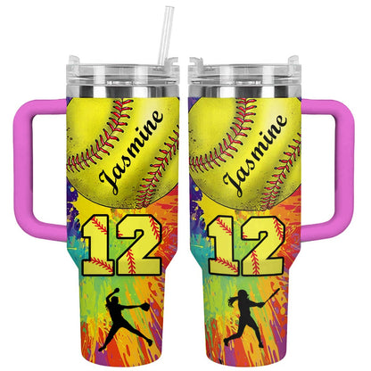 Lorva Personalized Tumbler Colorful Softball