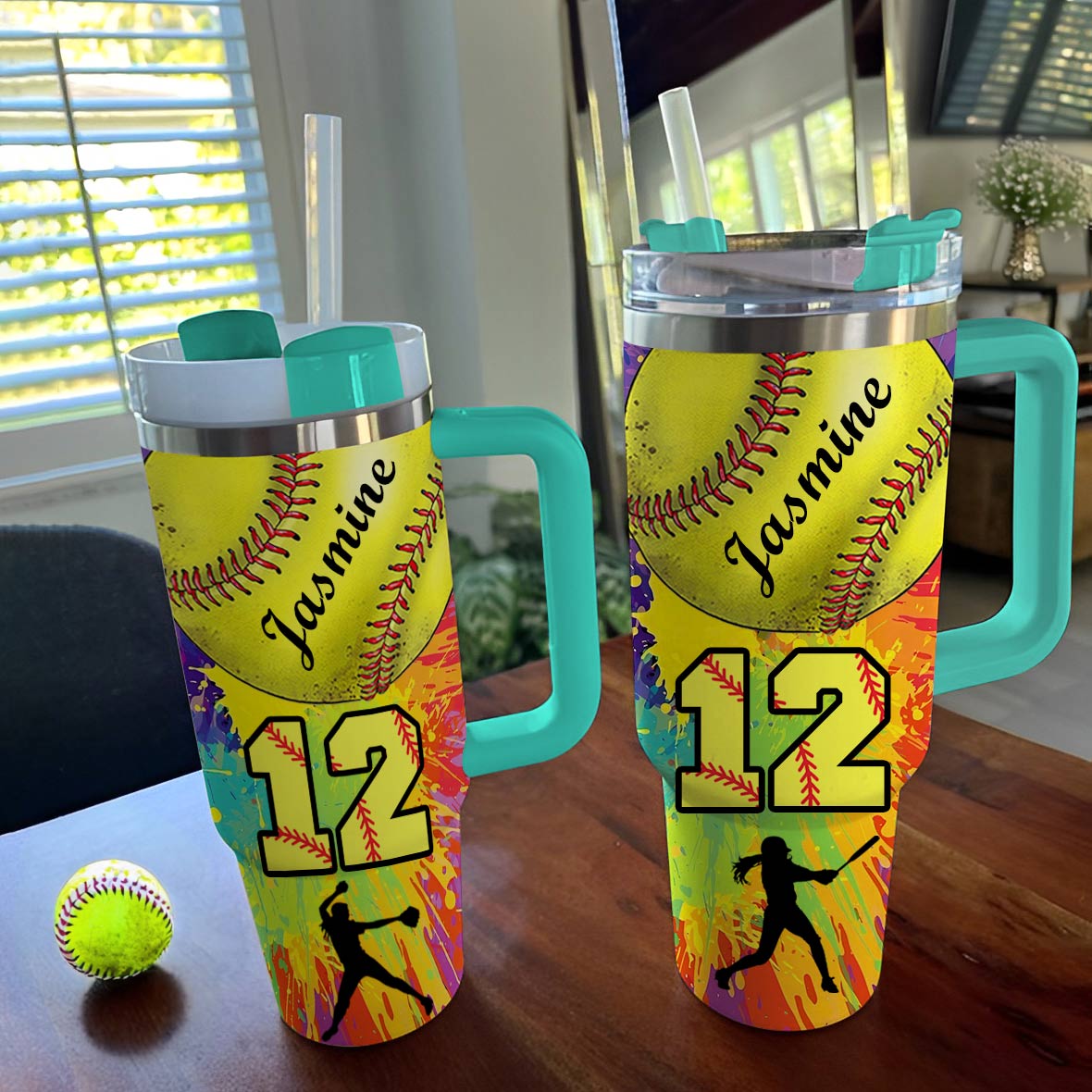 Lorva Personalized Tumbler Colorful Softball