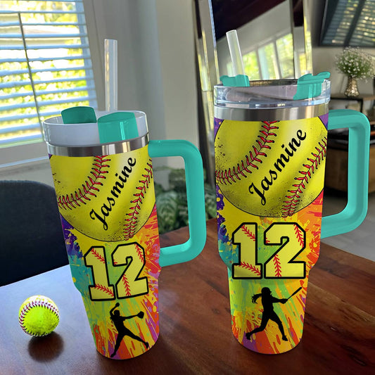 Lorva Personalized Tumbler Colorful Softball