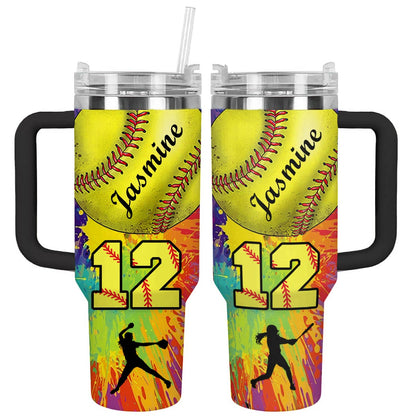 Lorva Personalized Tumbler Colorful Softball