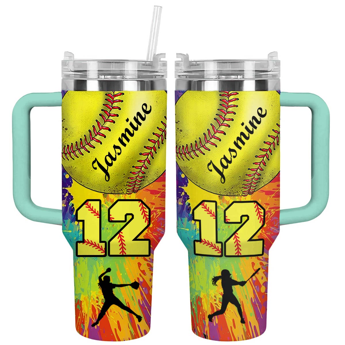 Lorva Personalized Tumbler Colorful Softball
