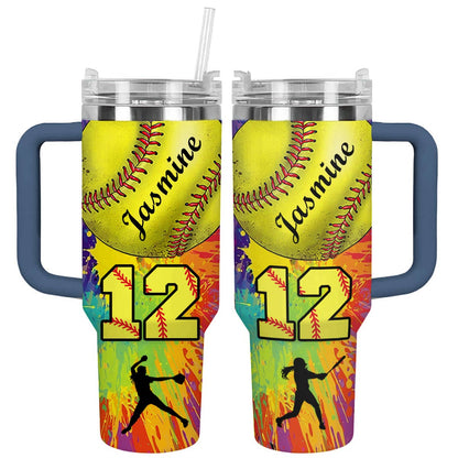 Lorva Personalized Tumbler Colorful Softball