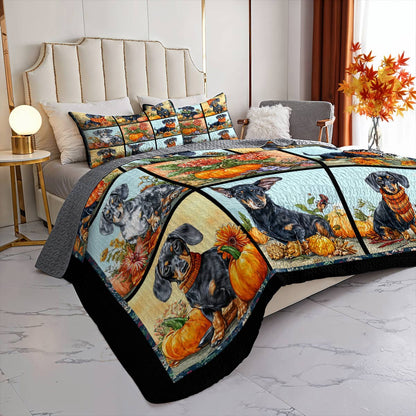 Lorva All Season Quilt 3-Piece Set Cozy Dachshund Harvest