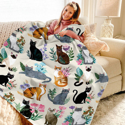 Lorva Fleece Blanket Botanical Cats