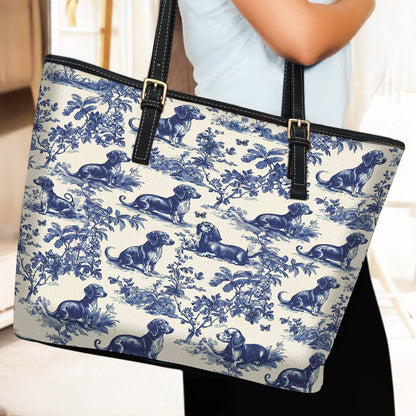 Lorva Dachshund Leather Tote Bag Lazy Day In Garden