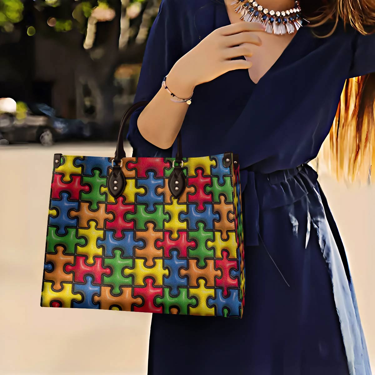 Lorva Leather Bag Puff Puzzle Piece