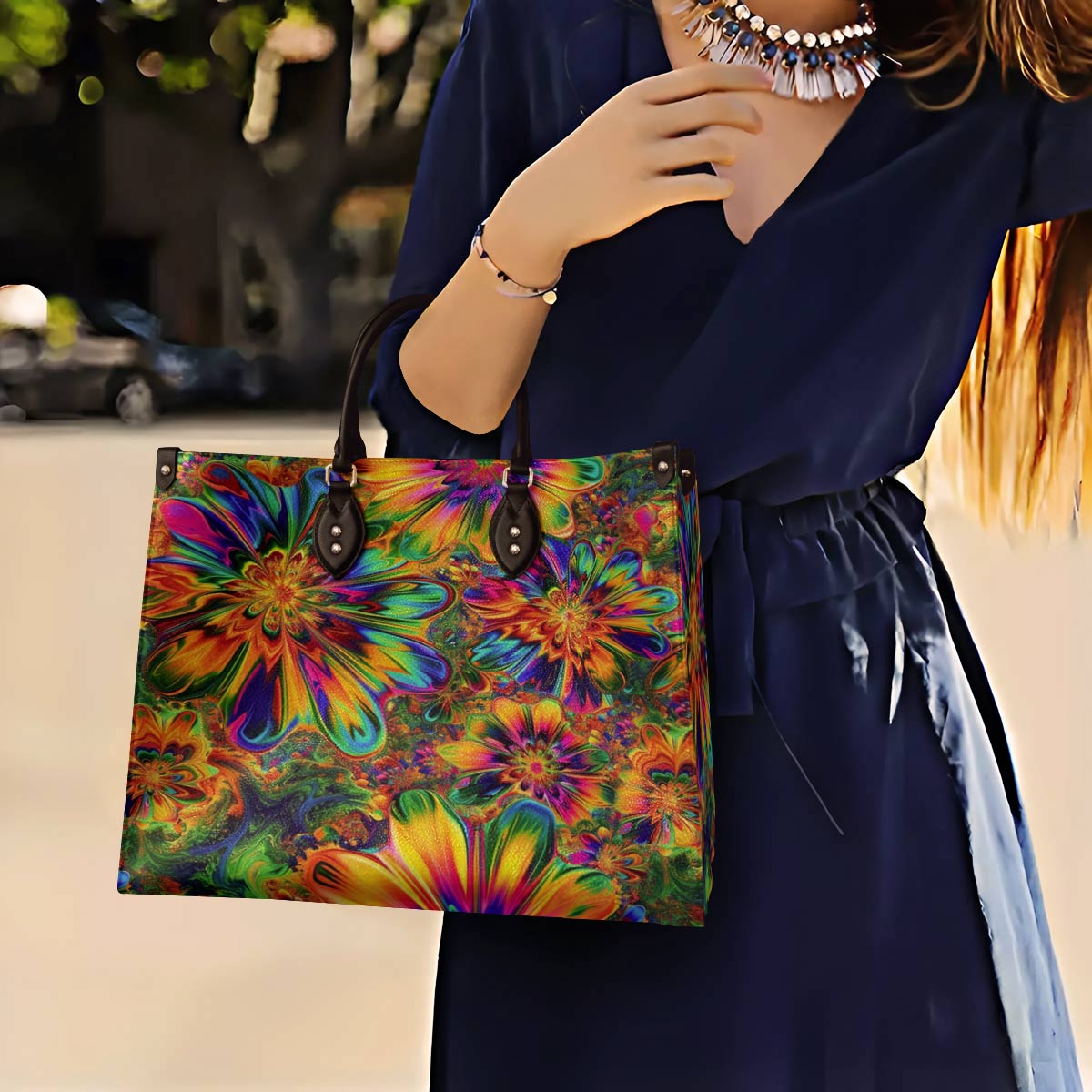 Lorva Hippie Leather Bag Groovy Bloom