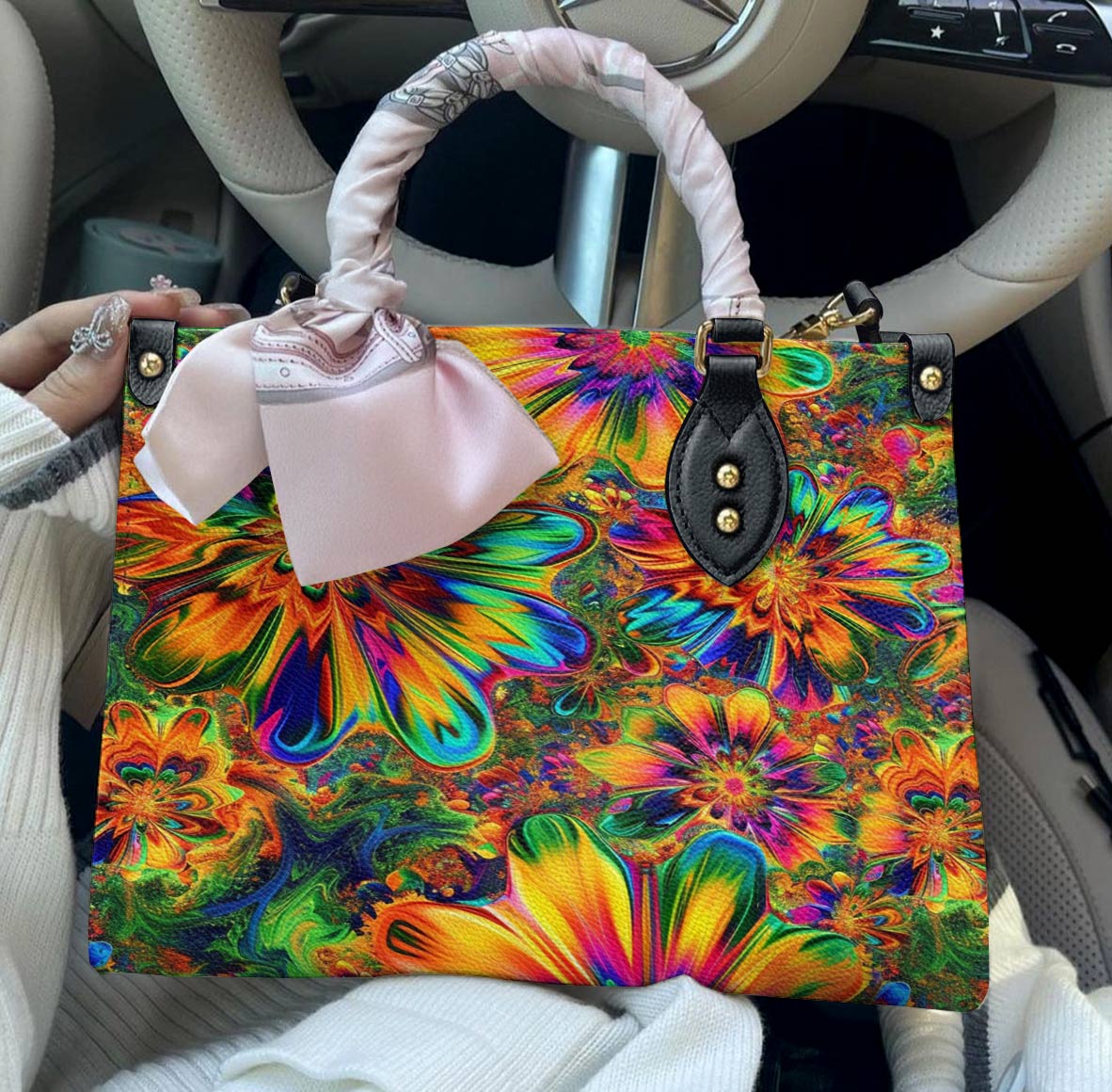 Lorva Hippie Leather Bag Groovy Bloom