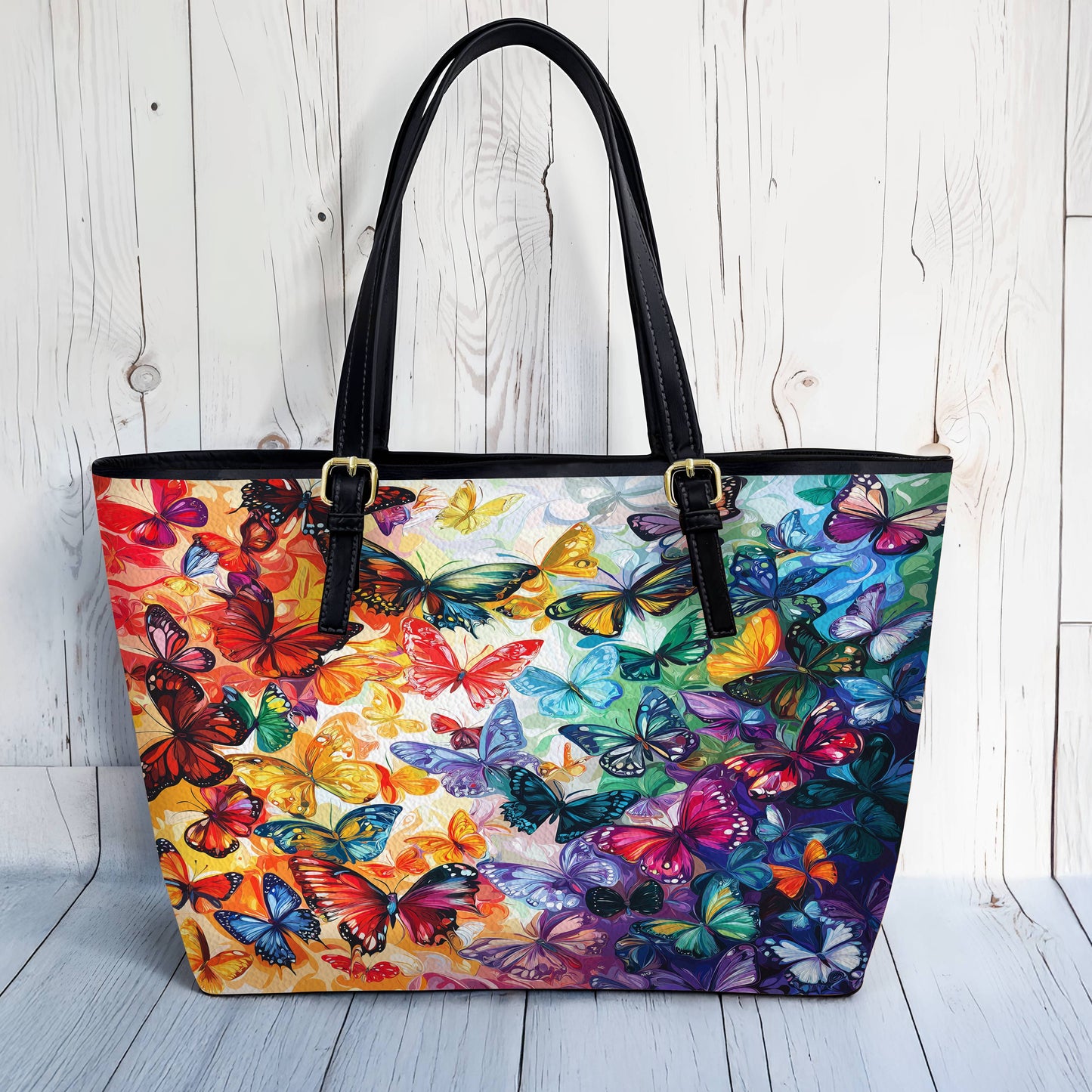 Lorva Butterfly Leather Tote Bag Rainbow Migration