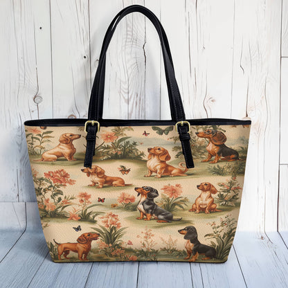 Lorva Dachshund Leather Tote Bag Whimsy Meadow Hounds