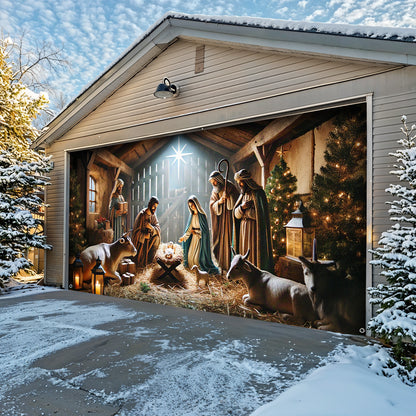 Lorva Christmas Garage Door Banner Decoration Manger Scene