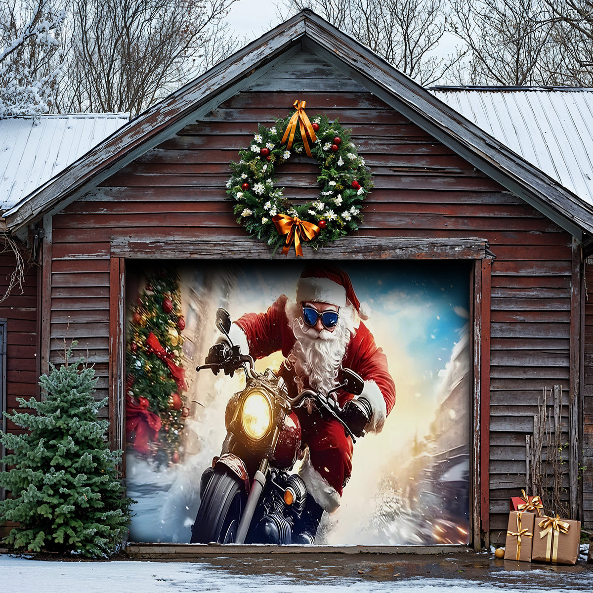 Lorva Christmas Garage Door Banner Decoration Cool Santa