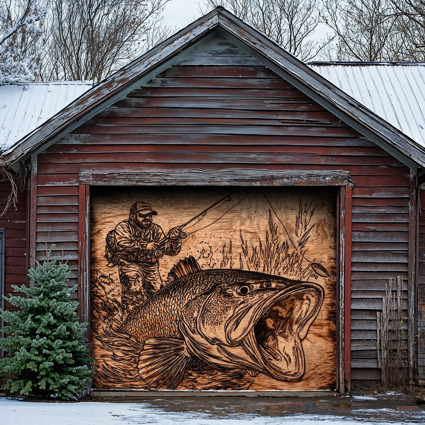 Lorva Fishing Garage Door Banner Decoration Majestic Largemouth Bass