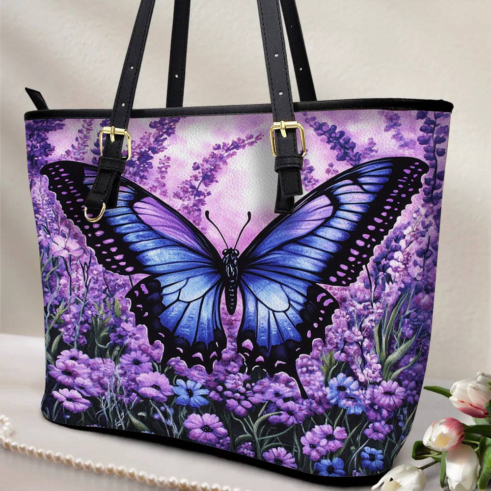 Lorva Butterfly Leather Tote Bag Lavender Flight