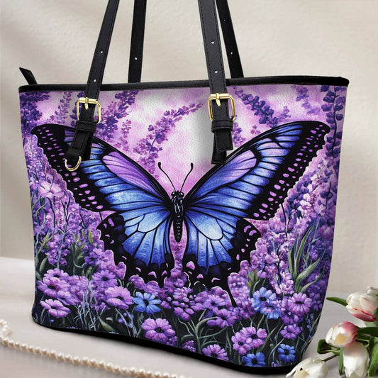 Lorva Butterfly Leather Tote Bag Lavender Flight