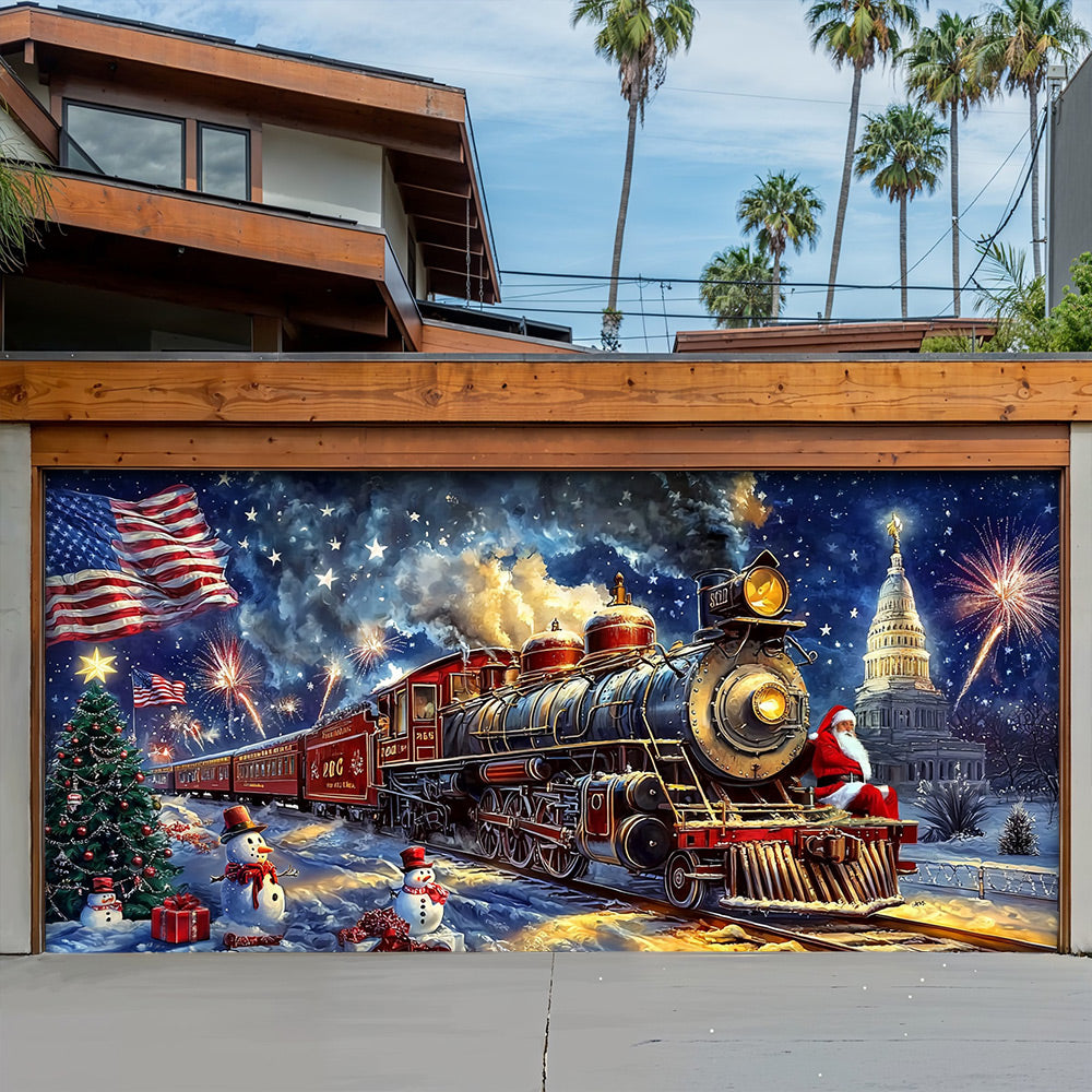 Lorva Christmas Garage Door Banner Decoration The Patriotic Polar Express