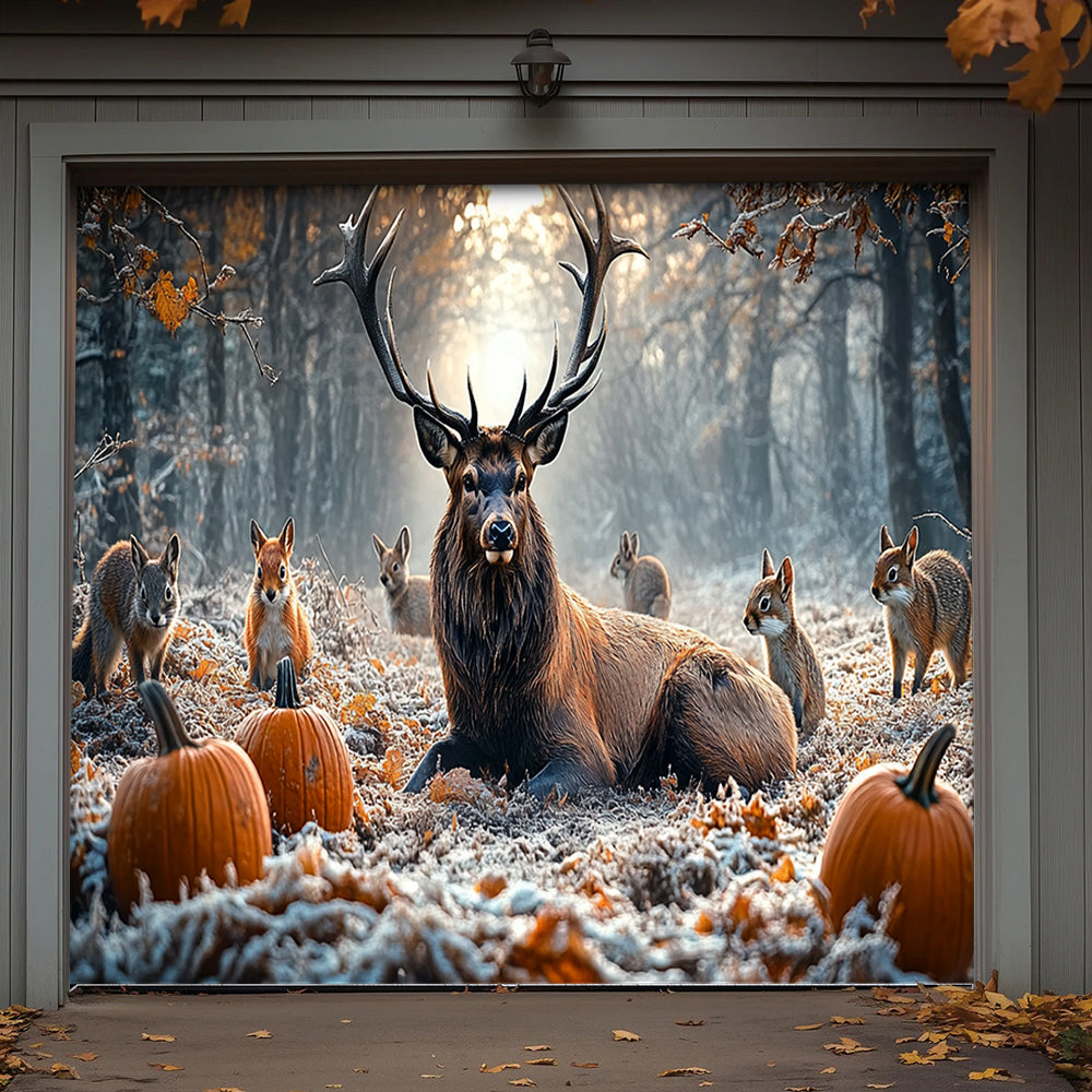 Lorva Garage Door Banner Decoration Rustic Autumn Wildlife
