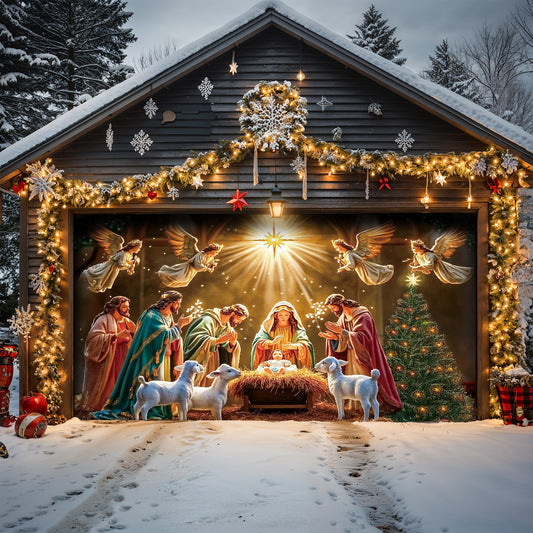 Lorva Christmas Garage Door Banner Decoration The Nativity Scene