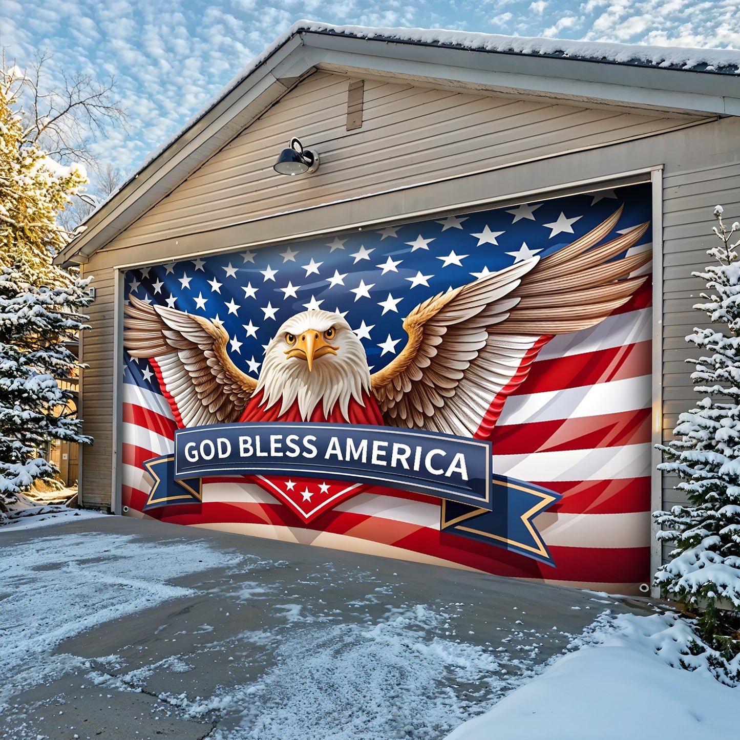 Lorva Christmas Garage Door Banner Decoration God Bless America