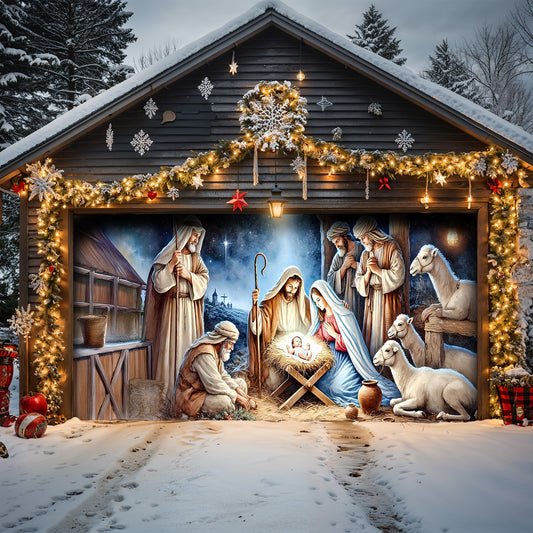 Lorva Christmas Garage Door Banner Decoration The Holy Nativity