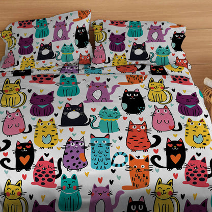 Lorva 4-Piece Bed Sheet Set Cute Kitten