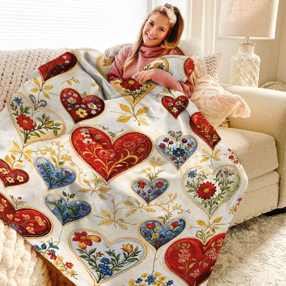 Lorva Fleece Blanket Gorgeous Floral Heart