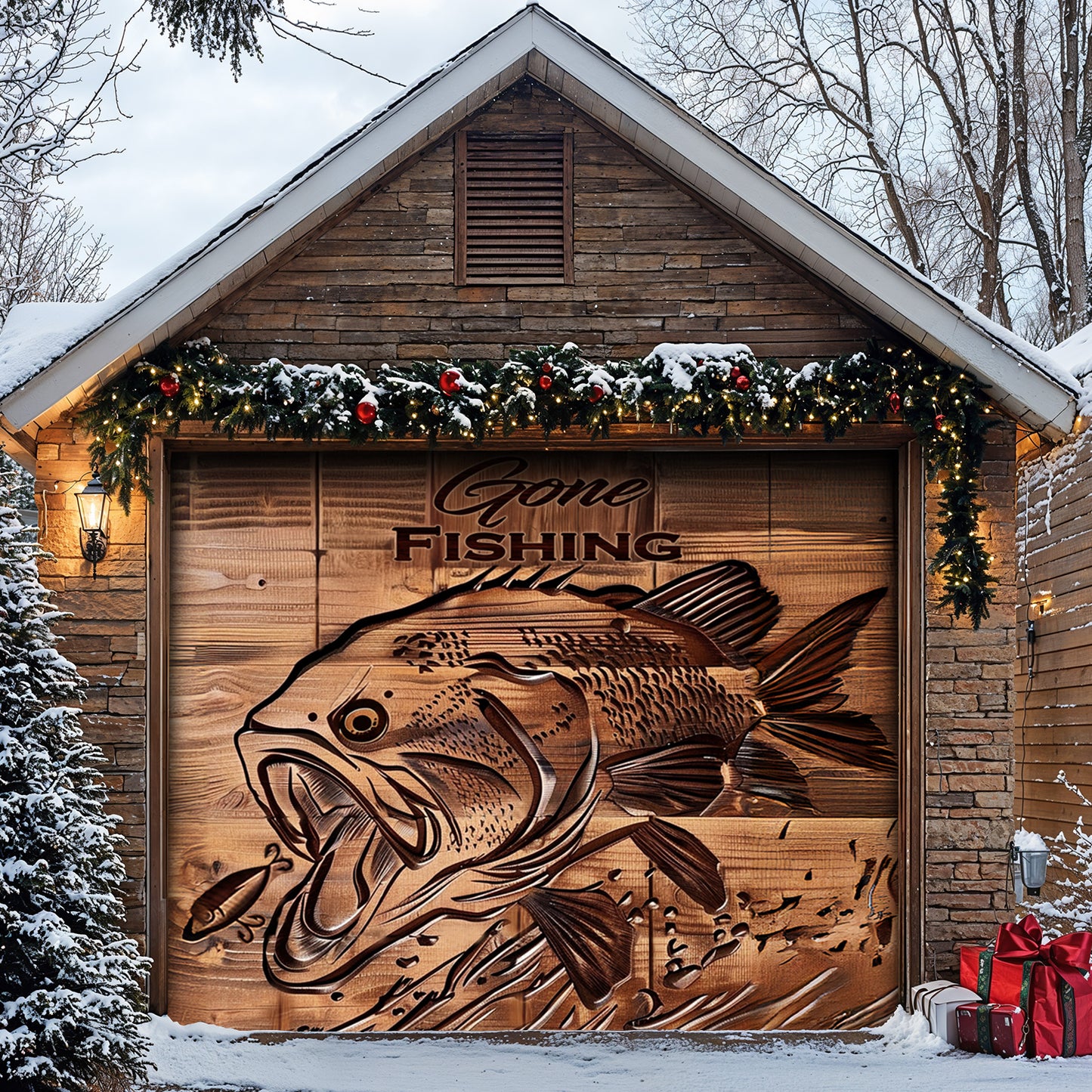 Lorva Fishing Garage Door Banner Decoration Gone Fishing