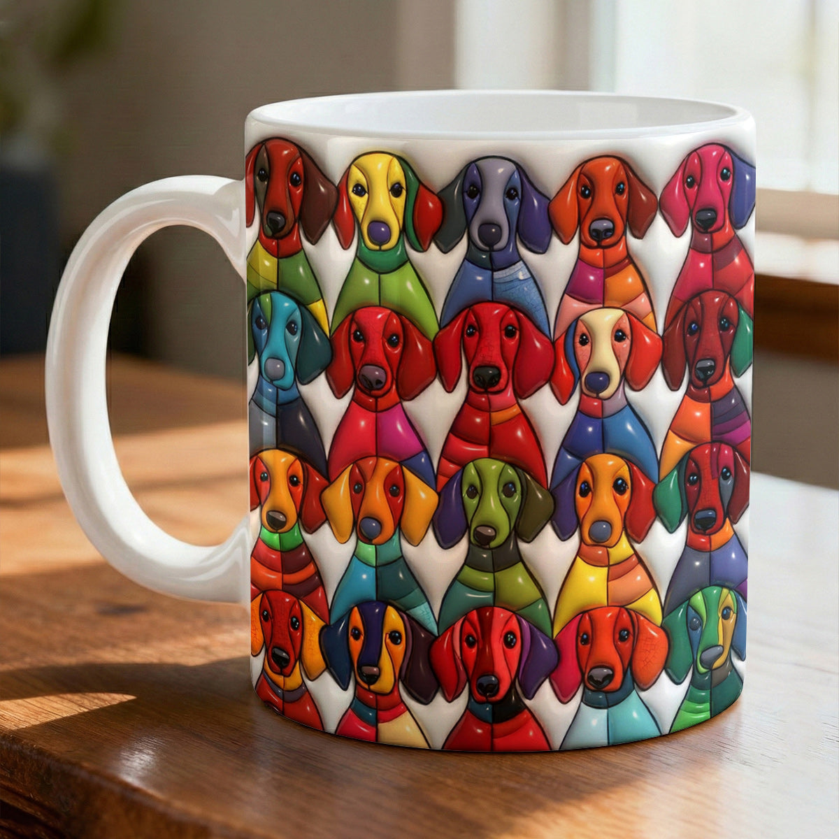 Lorva Flat Print Mug Colorful Whimsical Dachshunds