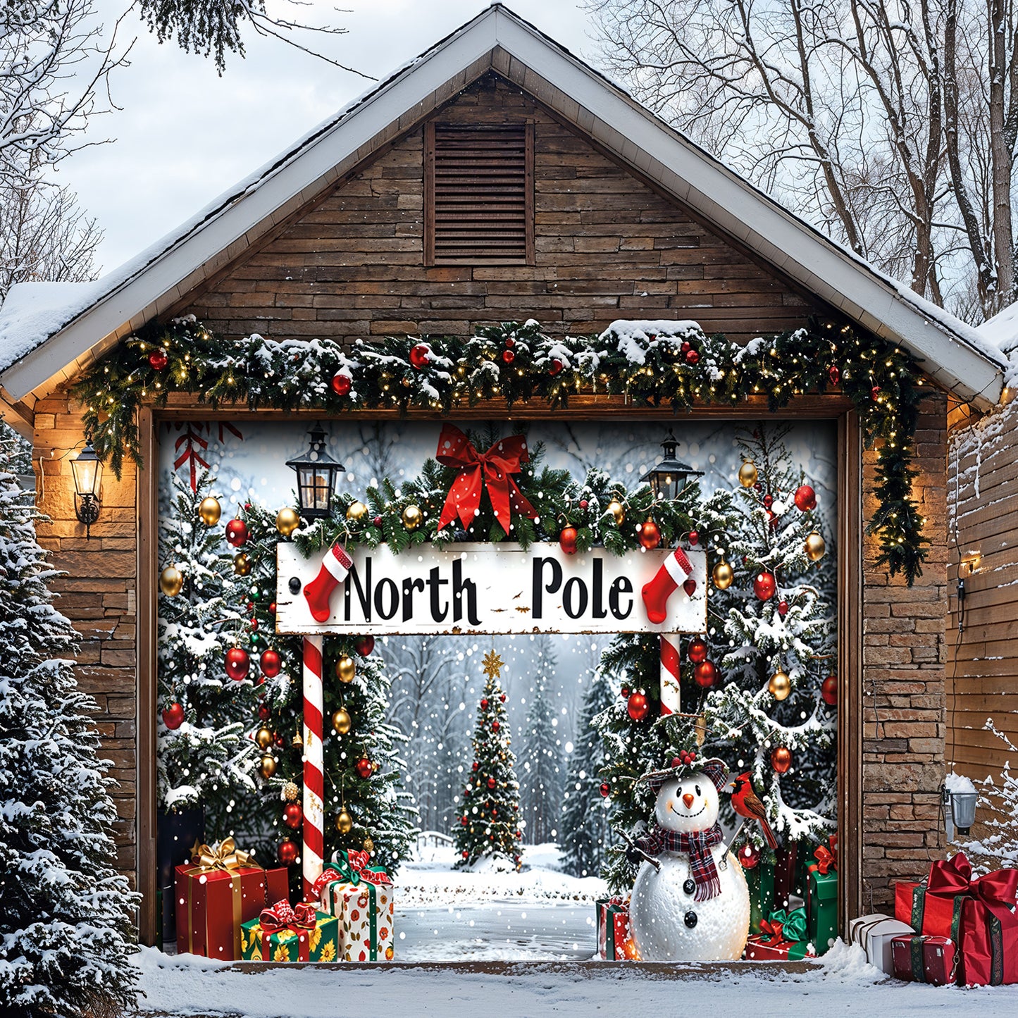 Lorva Christmas Garage Door Banner Decoration Beautiful North Pole