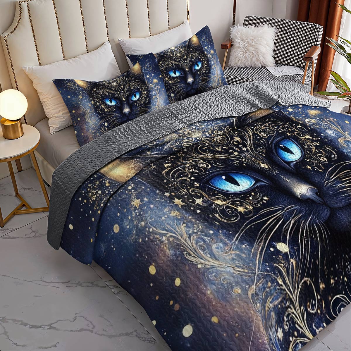 Lorva All Season Quilt 3-Piece Set Mysterious Black Cat