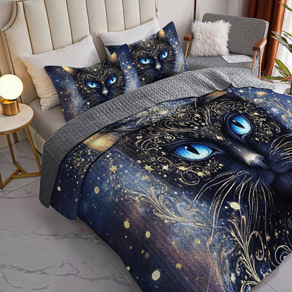 Lorva All Season Quilt 3-Piece Set Mysterious Black Cat