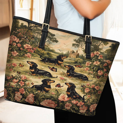 Lorva Leather Tote Bag Dachshund Garden Manor