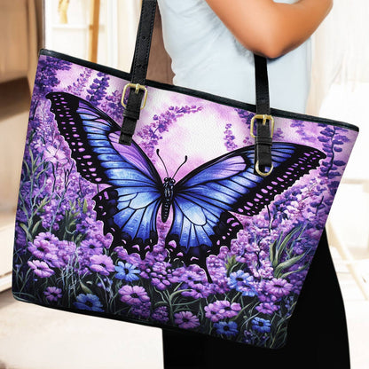 Lorva Butterfly Leather Tote Bag Lavender Flight